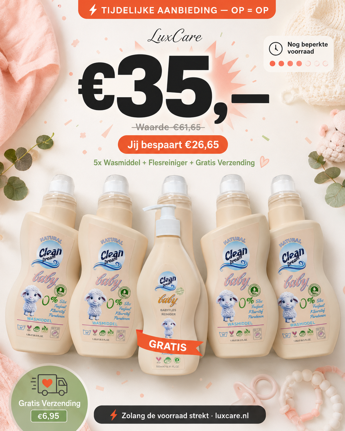 Baby Bundel Deal — 5x Wasmiddel + Gratis Flesreiniger + Gratis Verzending